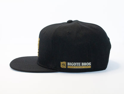 Bigote Bros Brand Icon on Black 6 Panel Snapback